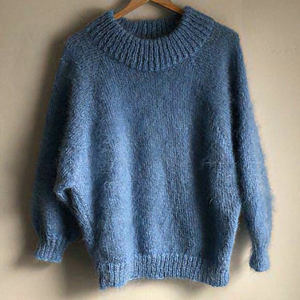 Woof Designs Hand knit Blue Mohair Dolman Sleeve Sweater - Size‎ M/L